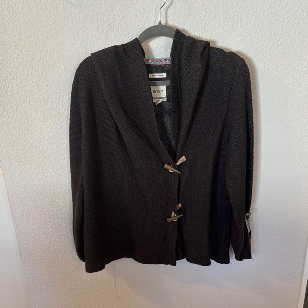 Roxy Black Cardigan Sweater with Shawl Collar